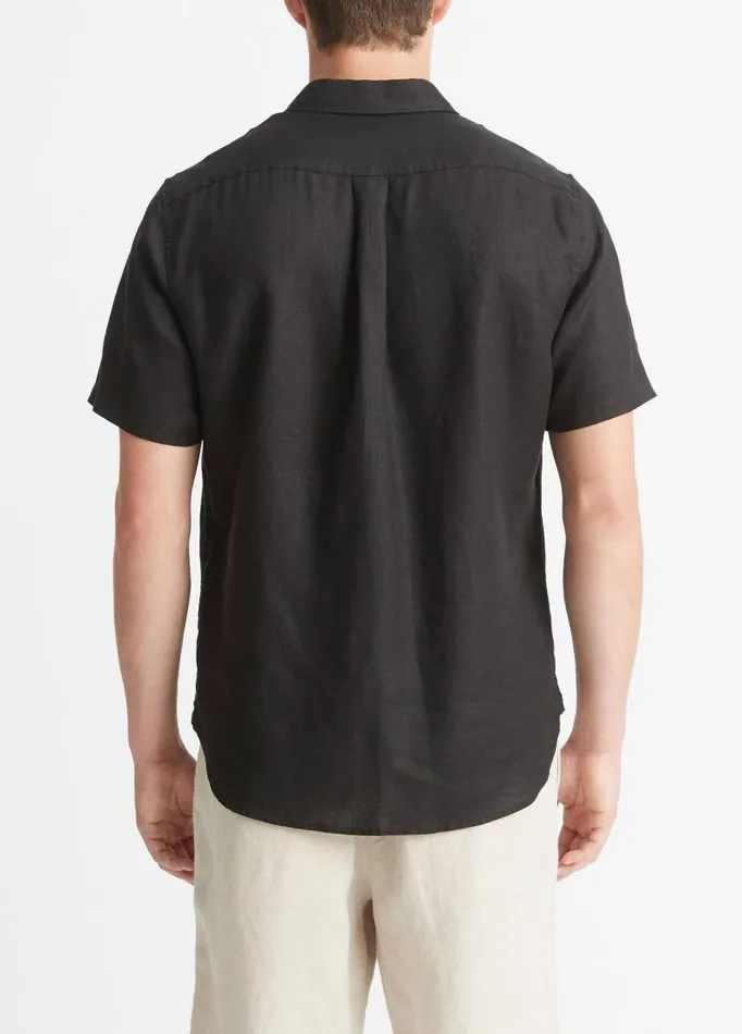 Men Shirts Vince Linen ShortSleeve Shirt Black