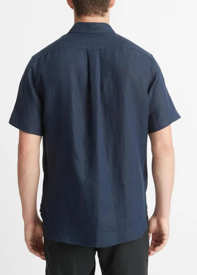 Men Shirts Vince Linen ShortSleeve Shirt Coastal Blue