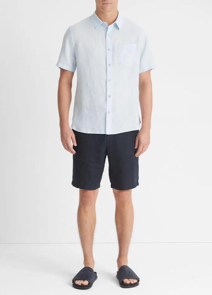 Men Shirts Vince Linen ShortSleeve Shirt Glacier