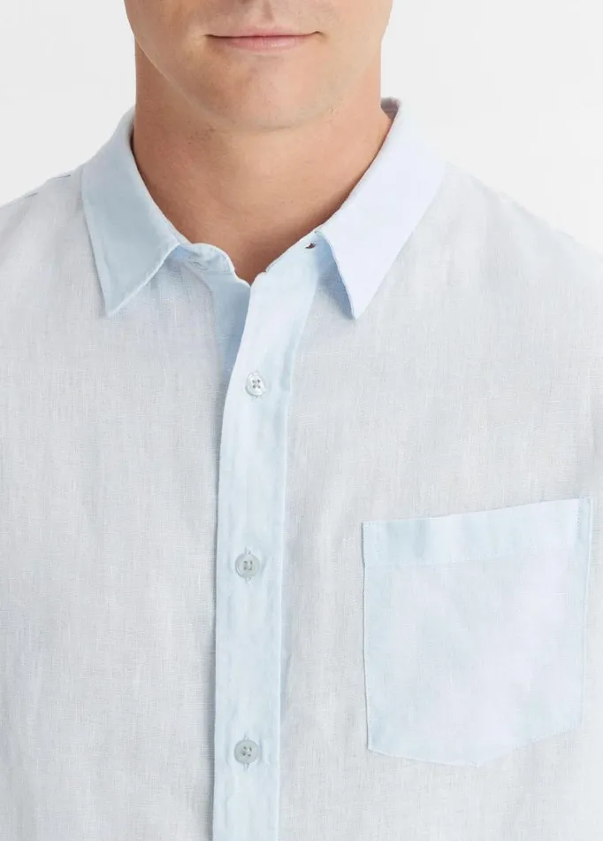 Men Shirts Vince Linen ShortSleeve Shirt Glacier