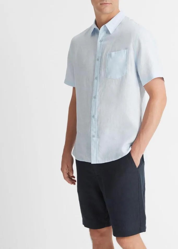 Men Shirts Vince Linen ShortSleeve Shirt Glacier