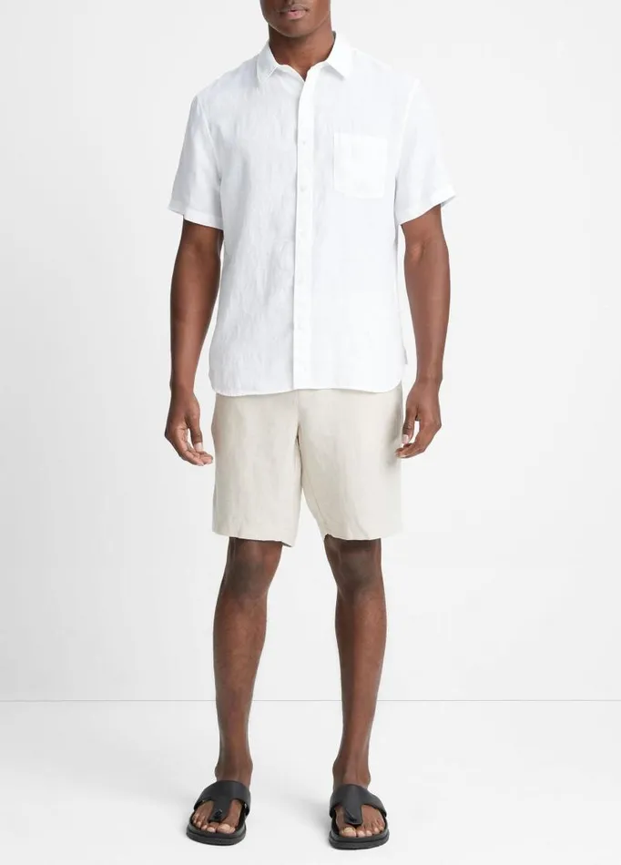 Men Shirts Vince Linen ShortSleeve Shirt Optic White