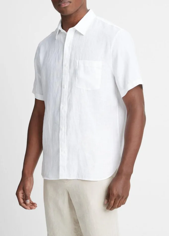 Men Shirts Vince Linen ShortSleeve Shirt Optic White