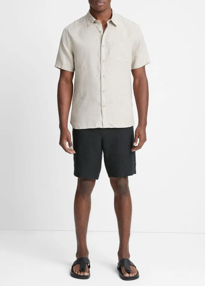Men Shirts Vince Linen ShortSleeve Shirt Pumice Rock