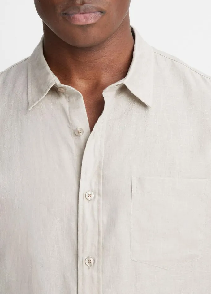 Men Shirts Vince Linen ShortSleeve Shirt Pumice Rock