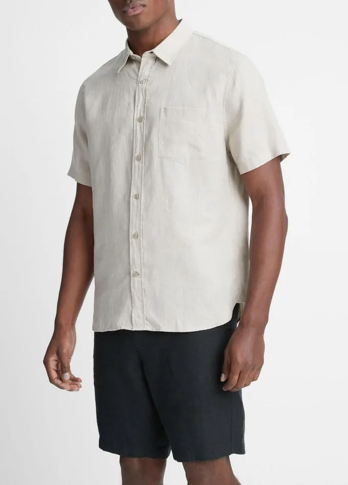 Men Shirts Vince Linen ShortSleeve Shirt Pumice Rock