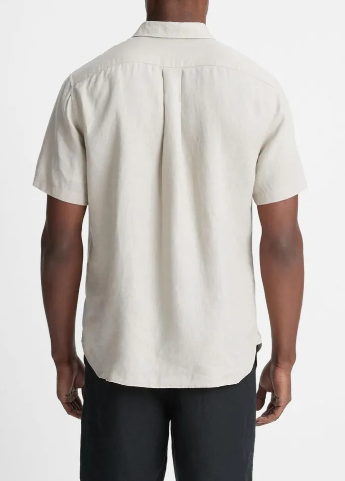 Men Shirts Vince Linen ShortSleeve Shirt Pumice Rock