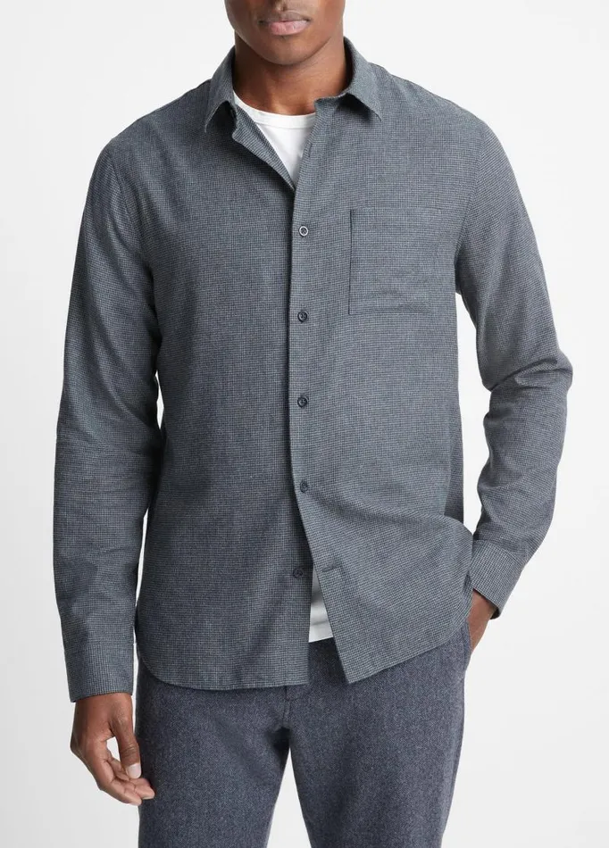 Men Shirts Vince Mendocino Houndstooth Shirt Coastal Bluemedium Heather Grey
