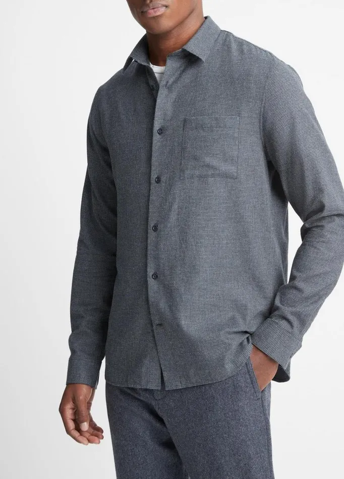 Men Shirts Vince Mendocino Houndstooth Shirt Coastal Bluemedium Heather Grey