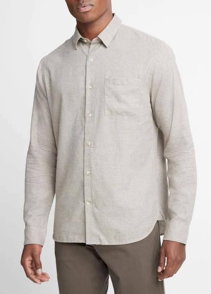 Men Shirts Vince Mendocino Houndstooth Shirt Stone Beachcarrillo Green