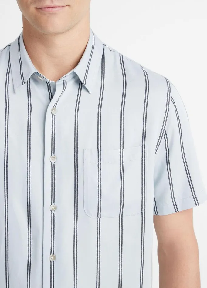 Men Shirts Vince Pacifica Stripe ShortSleeve Shirt Dusty Skyroyal Blue