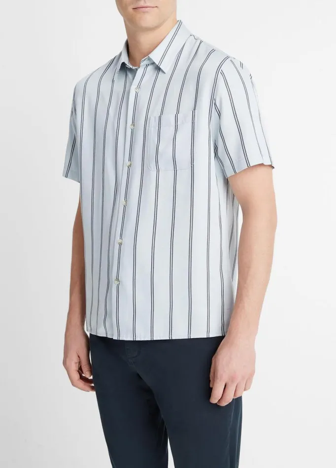 Men Shirts Vince Pacifica Stripe ShortSleeve Shirt Dusty Skyroyal Blue