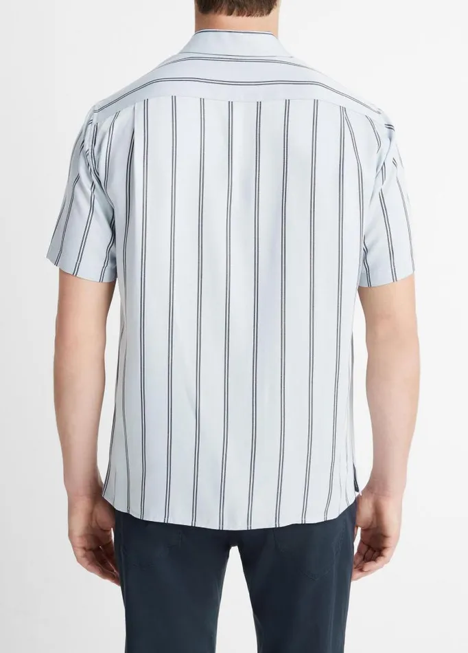 Men Shirts Vince Pacifica Stripe ShortSleeve Shirt Dusty Skyroyal Blue