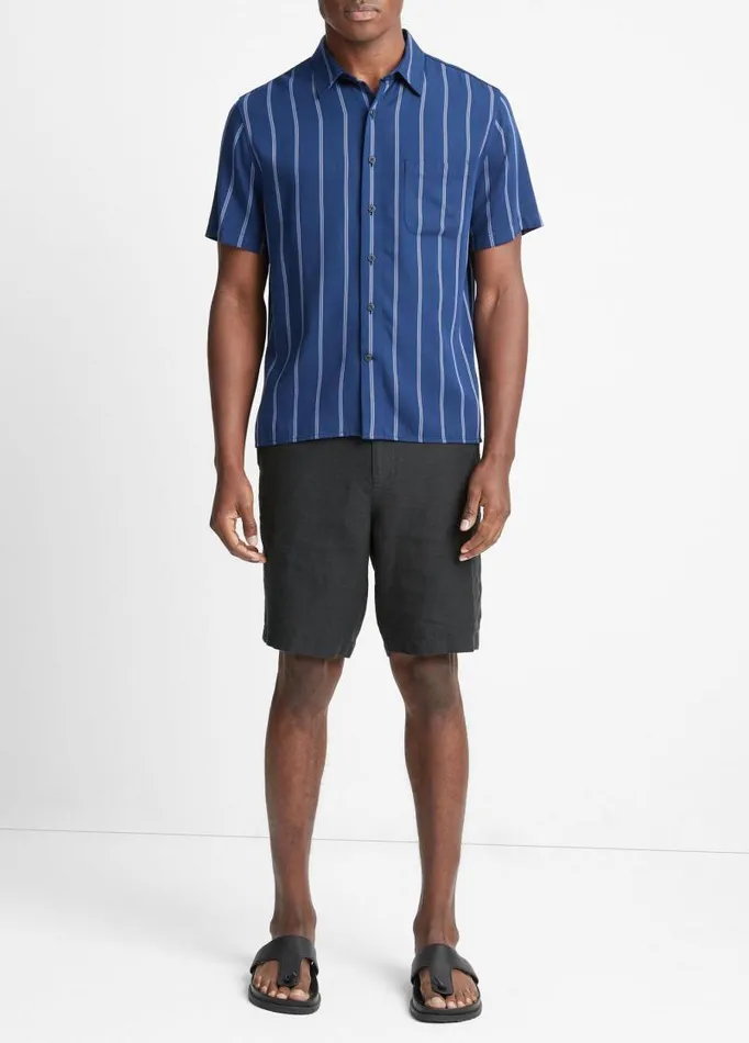 Men Shirts Vince Pacifica Stripe ShortSleeve Shirt Royal Bluecobalt