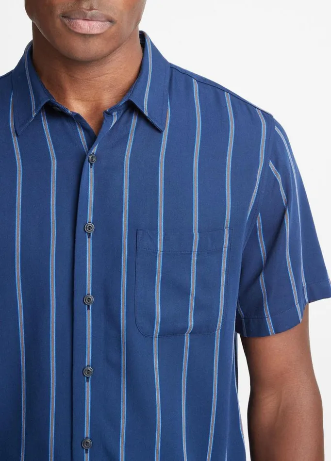 Men Shirts Vince Pacifica Stripe ShortSleeve Shirt Royal Bluecobalt