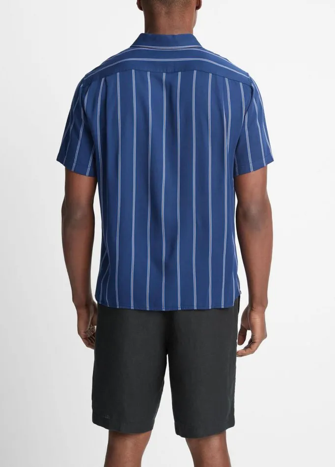 Men Shirts Vince Pacifica Stripe ShortSleeve Shirt Royal Bluecobalt