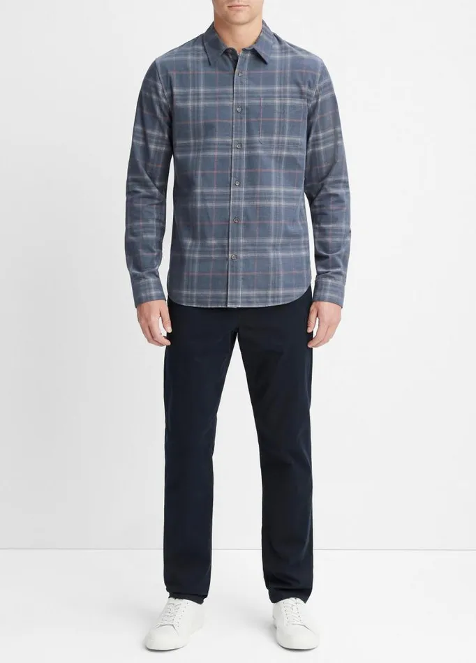 Men Shirts Vince Plaid Cotton Corduroy Shirt Iris Bluechalk Pink