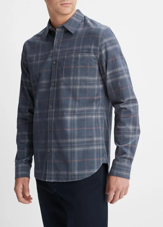 Men Shirts Vince Plaid Cotton Corduroy Shirt Iris Bluechalk Pink