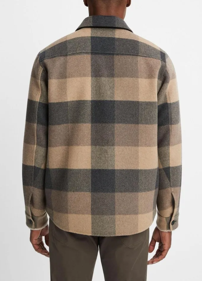 Men Shirts Vince Plaid Splittable WoolBlend Shirt Jacket Warm Pewter
