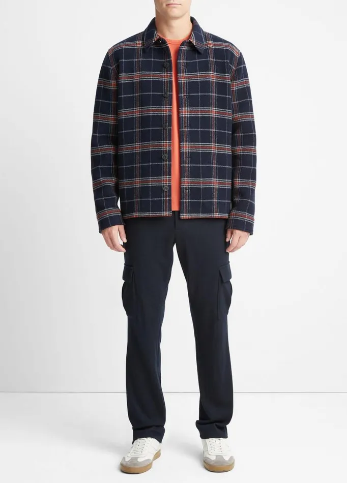 Men Shirts Vince Plaid WoolBlend Shirt Jacket Coastal Bluedesert Sky