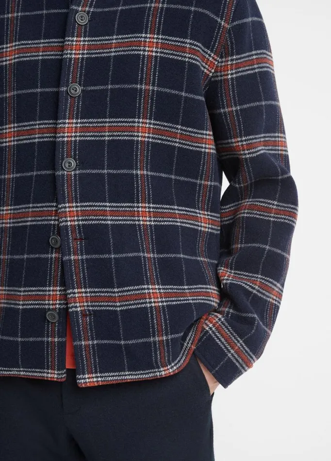 Men Shirts Vince Plaid WoolBlend Shirt Jacket Coastal Bluedesert Sky