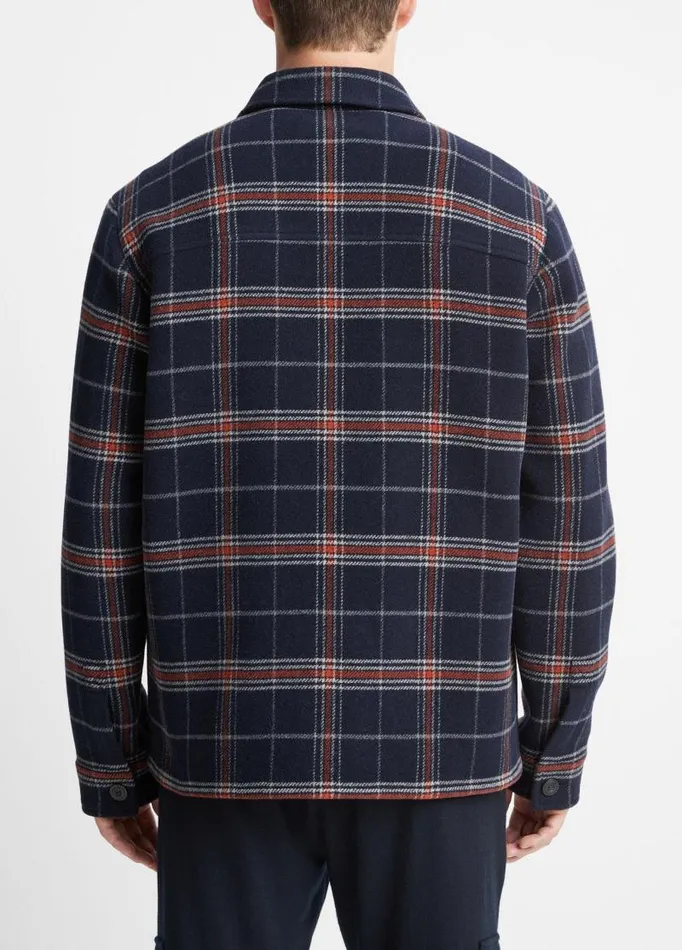 Men Shirts Vince Plaid WoolBlend Shirt Jacket Coastal Bluedesert Sky