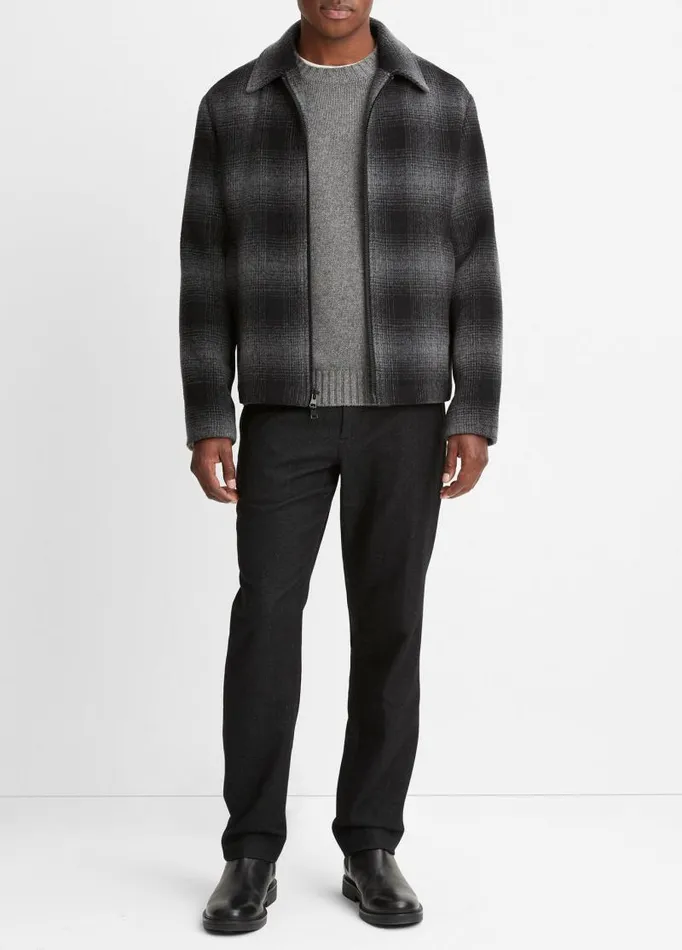 Men Shirts Vince Plaid WoolBlend Shirt Jacket Heather Blackheather Grey