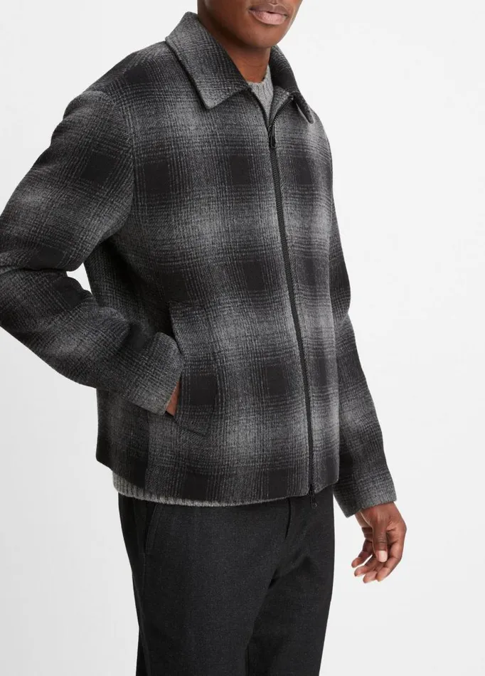 Men Shirts Vince Plaid WoolBlend Shirt Jacket Heather Blackheather Grey