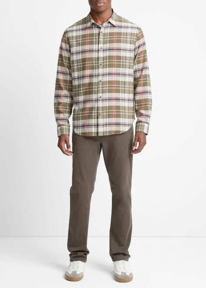 Men Shirts Vince Santa Barbara Plaid Shirt Olive Covedesert Sky