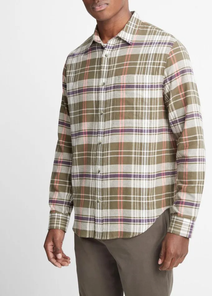 Men Shirts Vince Santa Barbara Plaid Shirt Olive Covedesert Sky