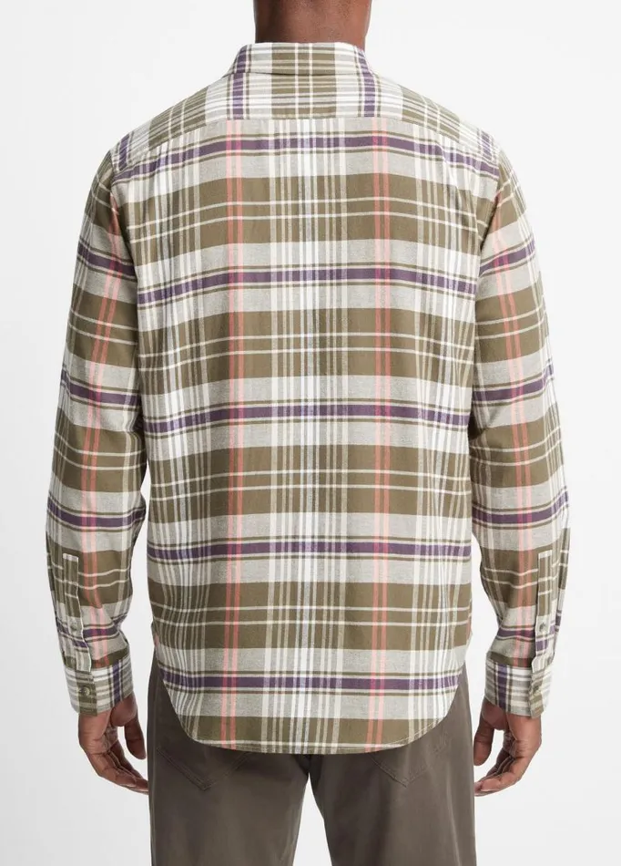 Men Shirts Vince Santa Barbara Plaid Shirt Olive Covedesert Sky