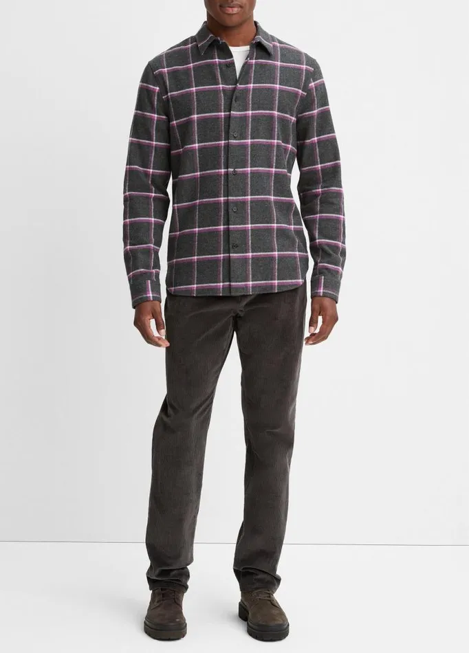 Men Shirts Vince Skipton Plaid LongSleeve Shirt Heather Blackpurple Stone