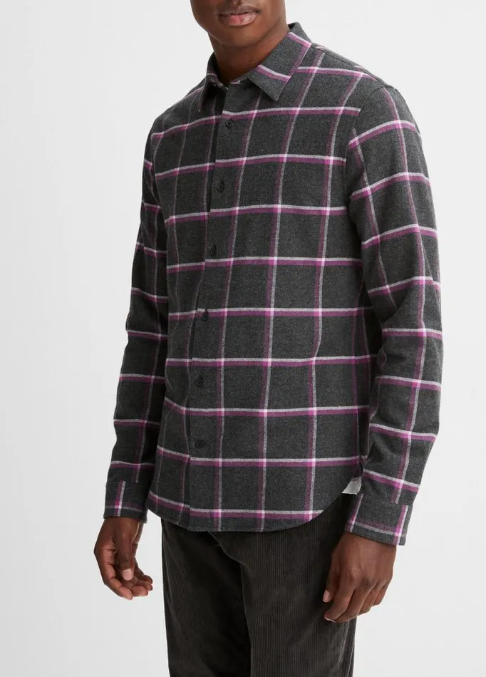 Men Shirts Vince Skipton Plaid LongSleeve Shirt Heather Blackpurple Stone
