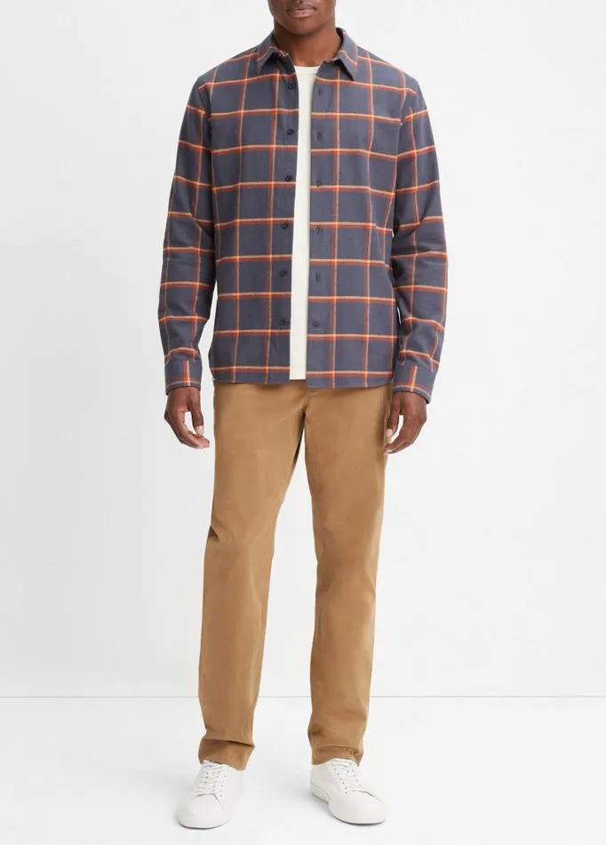Men Shirts Vince Skipton Plaid LongSleeve Shirt Night Stormrust Amber
