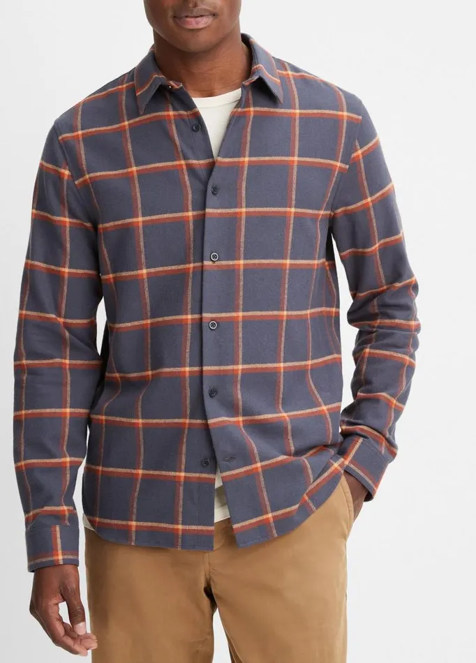 Men Shirts Vince Skipton Plaid LongSleeve Shirt Night Stormrust Amber