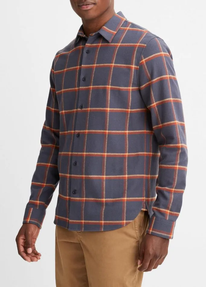 Men Shirts Vince Skipton Plaid LongSleeve Shirt Night Stormrust Amber