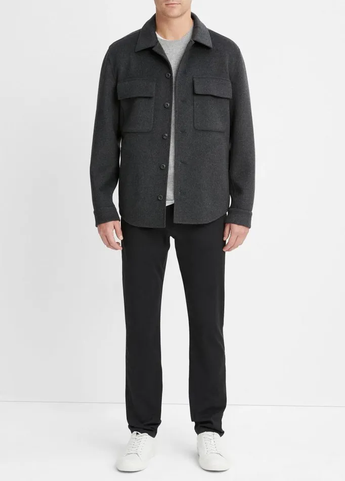 Men Shirts Vince Splittable Wool Shirt Jacket Heather Black