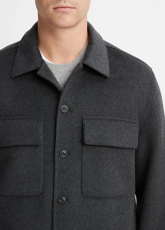 Men Shirts Vince Splittable Wool Shirt Jacket Heather Black