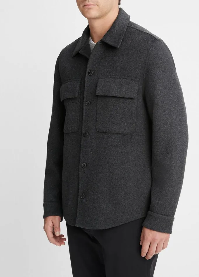 Men Shirts Vince Splittable Wool Shirt Jacket Heather Black