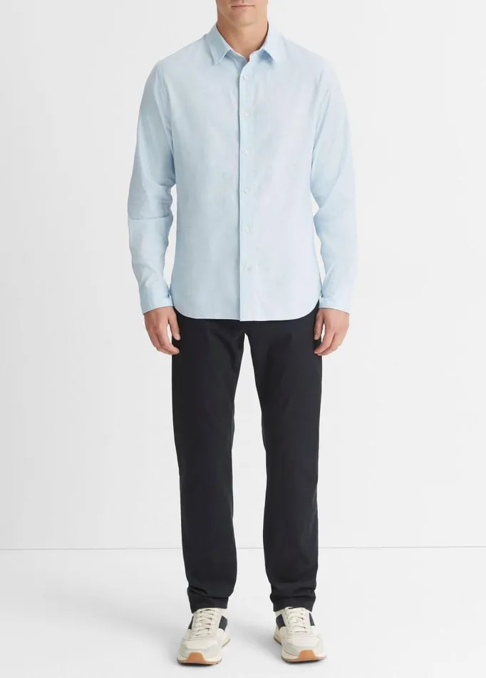 Men Shirts Vince Stretch Oxford LongSleeve Shirt Heather Dusty Sky