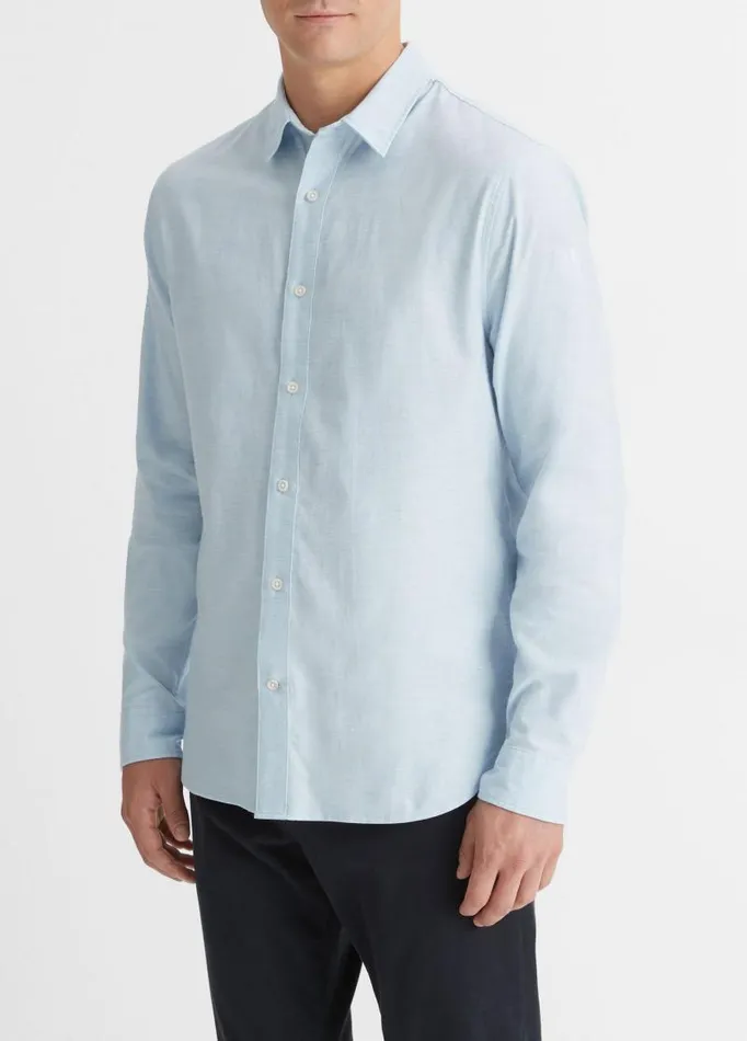 Men Shirts Vince Stretch Oxford LongSleeve Shirt Heather Dusty Sky
