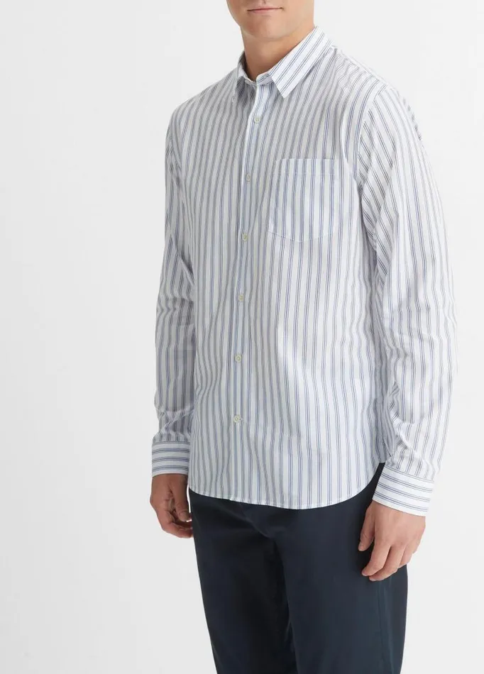 Men Shirts Vince Surf Stripe LongSleeve Shirt Optic Whiteroyal Blue