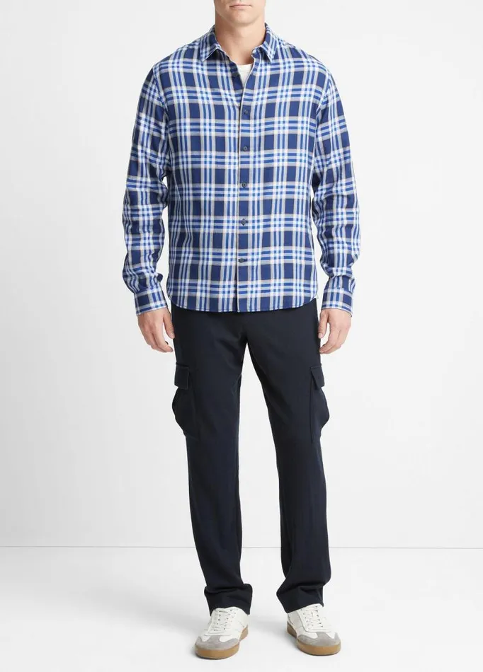 Men Shirts Vince Venice Plaid LongSleeve Shirt Cobaltsand Trail