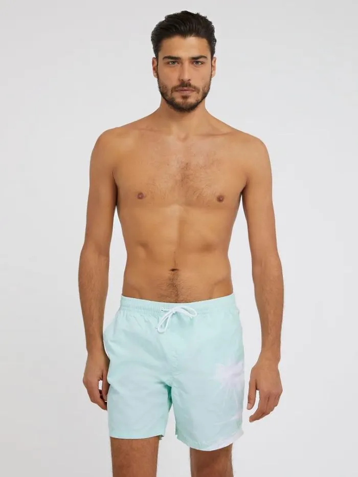 Men Side Print Medium Swim Trunk Light Blue Guess Beachwear