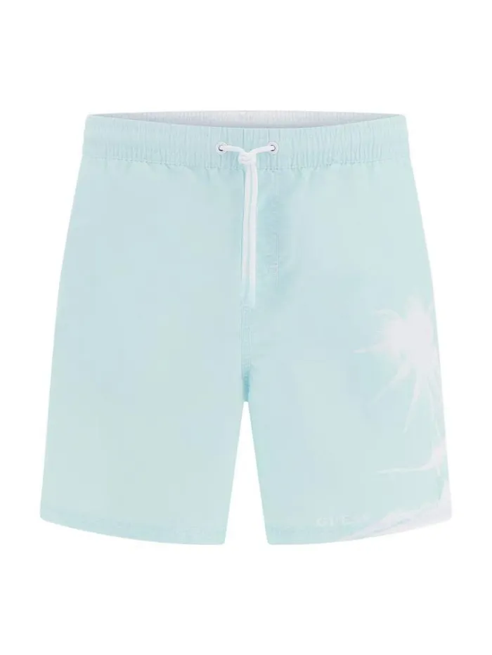 Men Side Print Medium Swim Trunk Light Blue Guess Beachwear