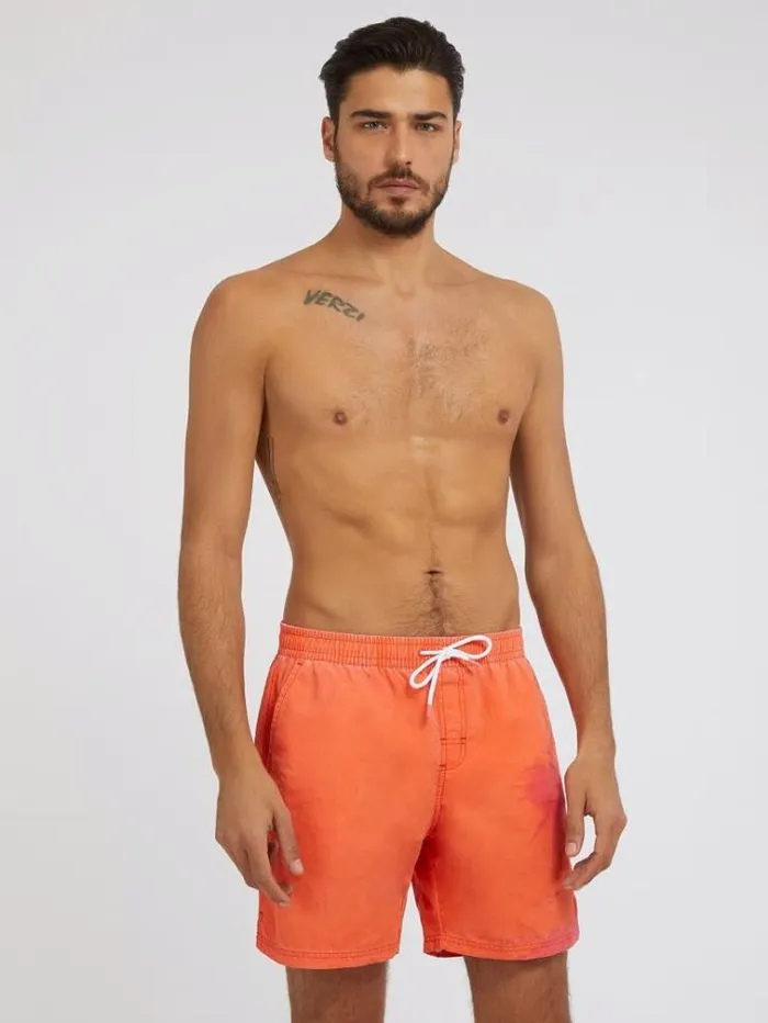 Men Side Print Medium Swim Trunk Orange Guess Beachwear