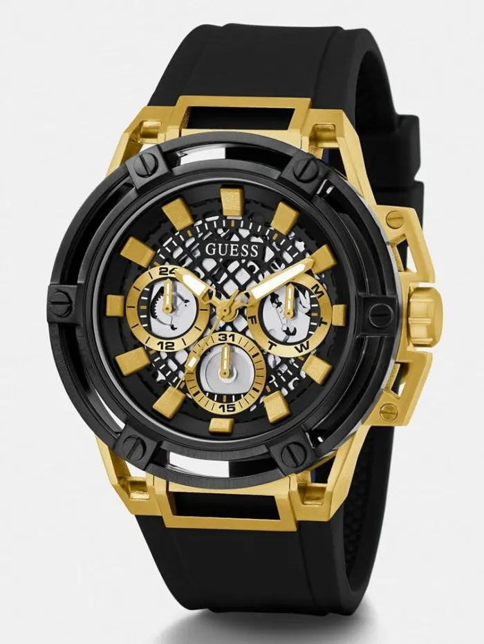 Men Silicone Multifunction Watch Gold Guess Watches