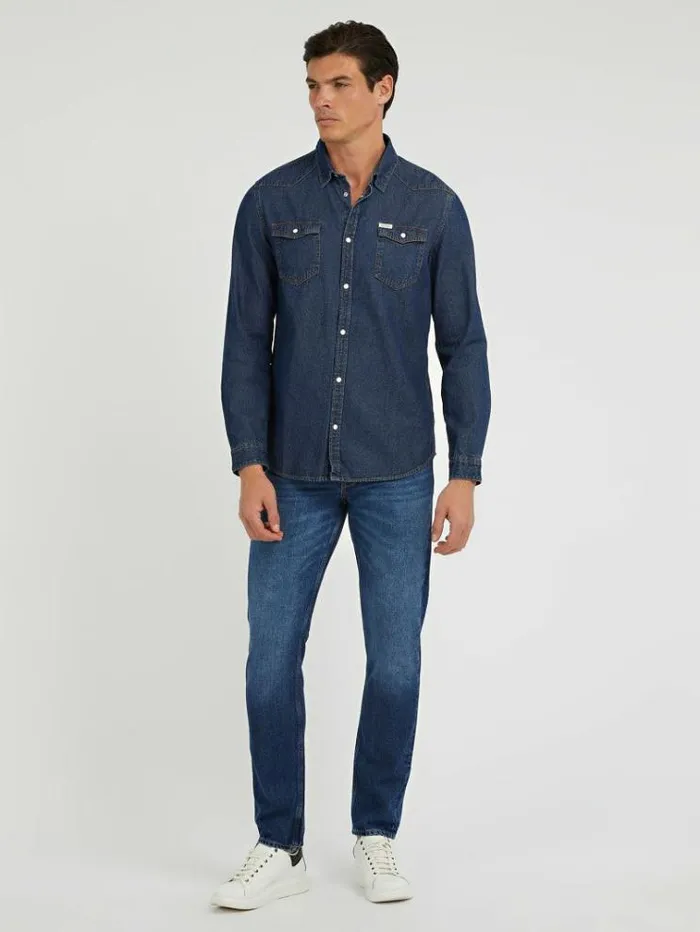 Men Slim Fit Denim Shirt Blue Guess Shirts