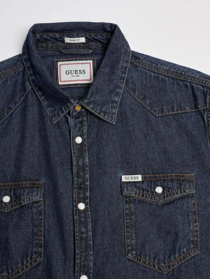 Men Slim Fit Denim Shirt Blue Guess Shirts
