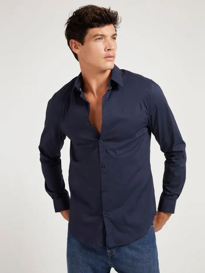 Men Slim Fit Shirt Blue Guess Shirts